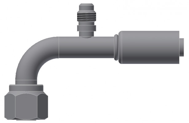 Image of A/C Refrigerant Hose Fitting - Fem-O-RING, LONG PILOT, 90uc0u65533  W/ SW PORT - Red Barrier Steel Ftg from Sunair. Part number: SA-53712-06-06S