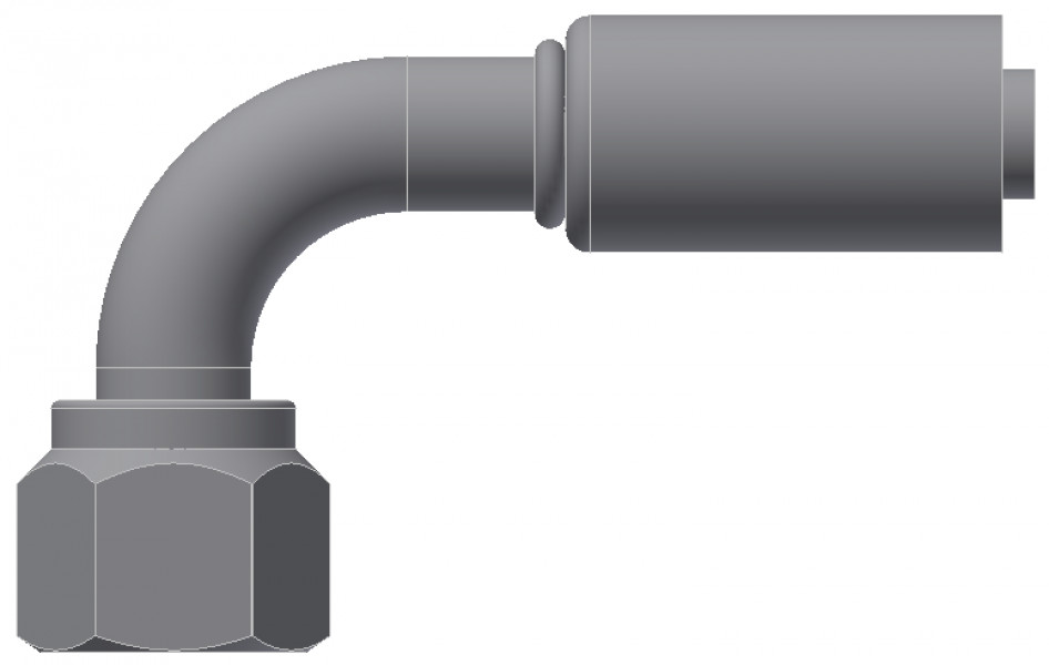 Image of A/C Refrigerant Hose Fitting - Fem-O-RING, LONG PILOT, 90uc0u65533  - Red Barrier Steel Ftg from Sunair. Part number: SA-53716-06-06S