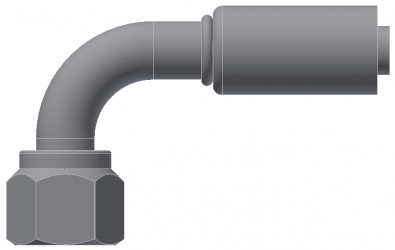 Image of A/C Refrigerant Hose Fitting - Fem-O-RING, LONG PILOT, 90 degree  - Red Barrier Steel Ftg from Sunair. Part number: SA-53716-08-08S