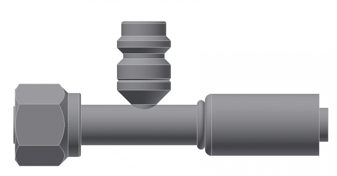 Image of A/C Refrigerant Hose Fitting - Fem-O-RING, LONG PILOT,Strt W/ R134 PORT - Red Barrier Steel Ftg from Sunair. Part number: SA-53717-06-06S