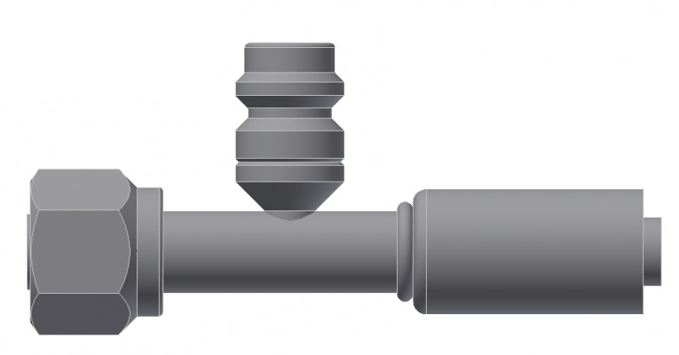 Image of A/C Refrigerant Hose Fitting - Fem-O-RING, LONG PILOT,Strt W/ R134 PORT - Red Barrier Steel Ftg from Sunair. Part number: SA-53717-10-12S