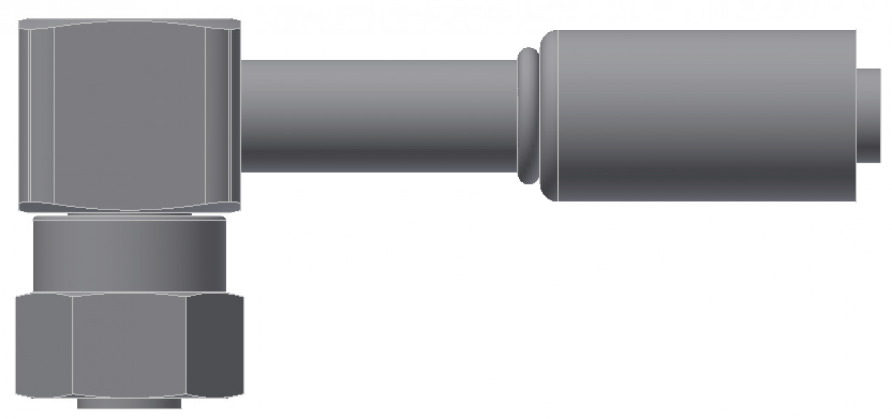 Image of A/C Refrigerant Hose Fitting - Fem O-RING, LONG PILOT, 90uc0u65533  - Red Barrier Steel Ftg from Sunair. Part number: SA-53740-06-06S