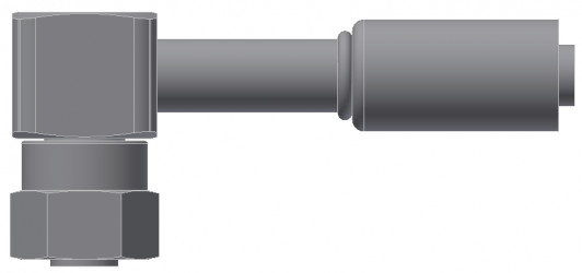 Image of A/C Refrigerant Hose Fitting - Fem O-RING, LONG PILOT, 90 degree  - Red Barrier Steel Ftg from Sunair. Part number: SA-53740-08-08S