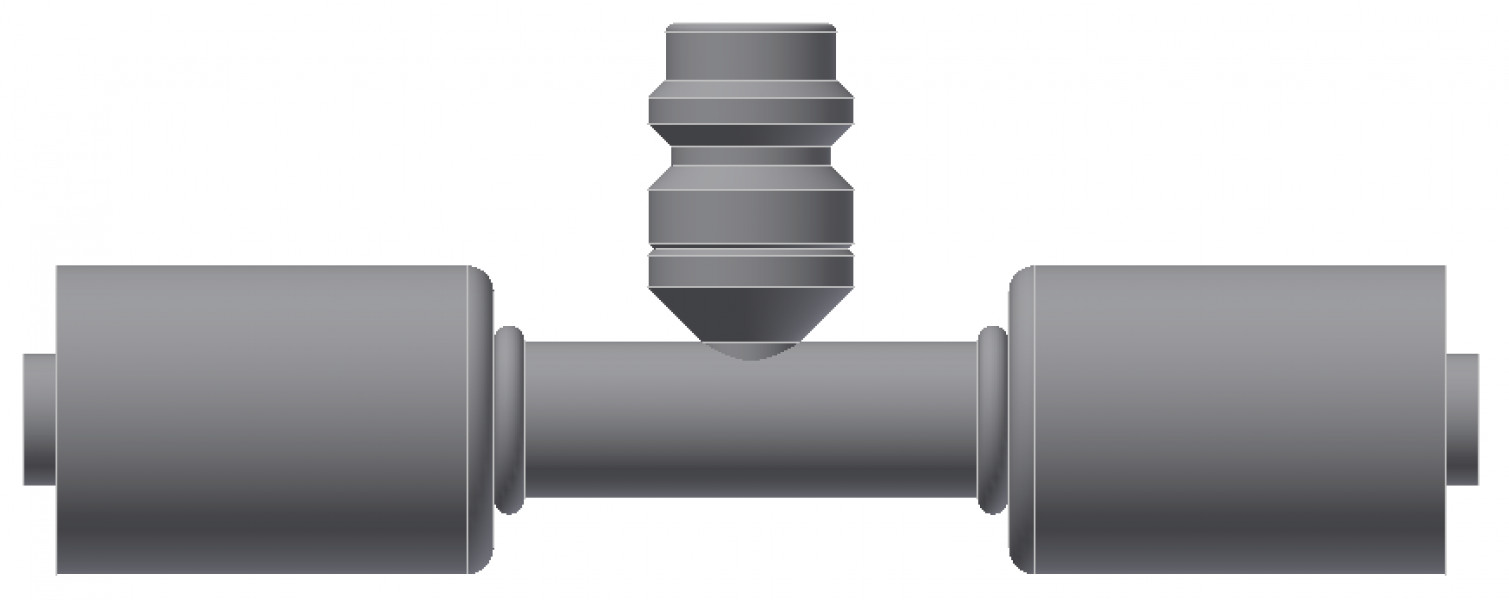 Image of A/C Refrigerant Hose Fitting - INLINE SPLICER W R134 PORT - Std Barrier Steel Ftg from Sunair. Part number: SA-7024-06-06S