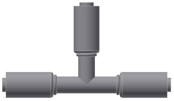 Image of A/C Refrigerant Hose Fitting - T-SPLICER - Red Barrier Steel Ftg from Sunair. Part number: SA-8008-06-06S