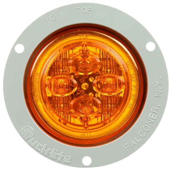 Image of 10 Series, LED, Yellow Round, 8 Diode, Low Profile, M/C Light, PC, Gray Flush Mount, 12V from Trucklite. Part number: 10389Y