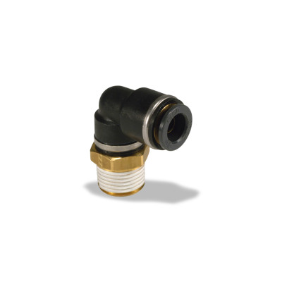 Image of 90 DEG. MALE SWIVEL ELBOW 1/4 x 3/8 from Velvac Inc. Part number: 016246