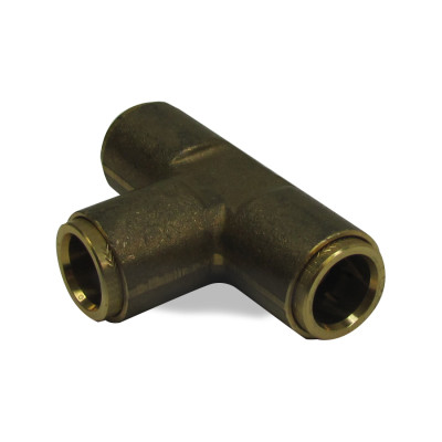 Image of UNION TEE, PSH-LK, BRS, 3/8 TUBE from Velvac Inc. Part number: 017921